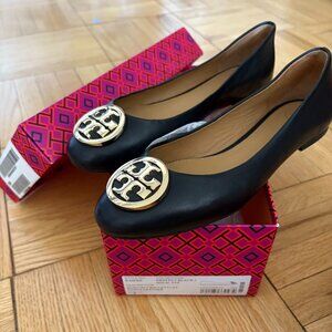 Tory Burch Benton Ballet Flats in Black Napa Leather - Never Worn with Box